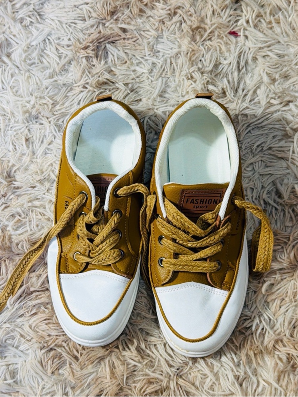 Kids Lace-Up Sneakers in Mustard Yellow & White